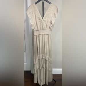 UGG Cream Boho Ruffle Midi Dress